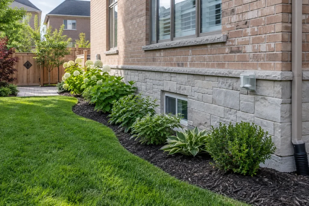 Backfilled excavation and restored garden border beside house